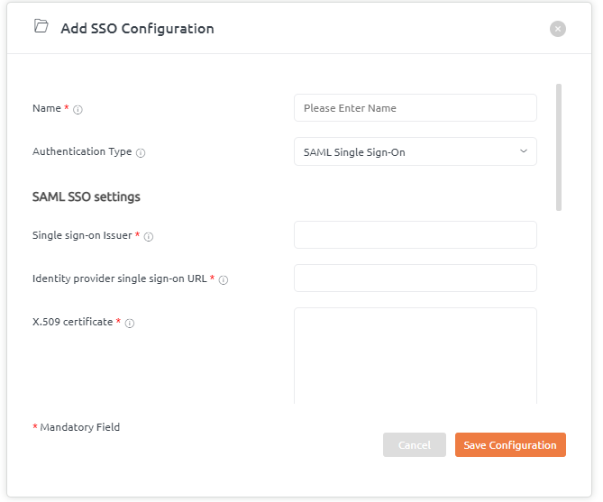 SAML SSO settings screenshot