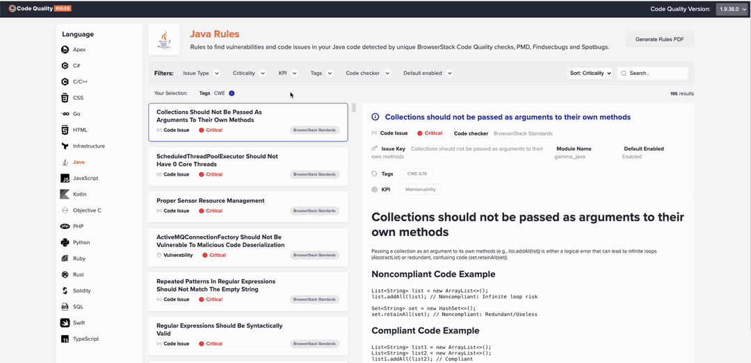 Embold Rules Portal — browse and filter rules