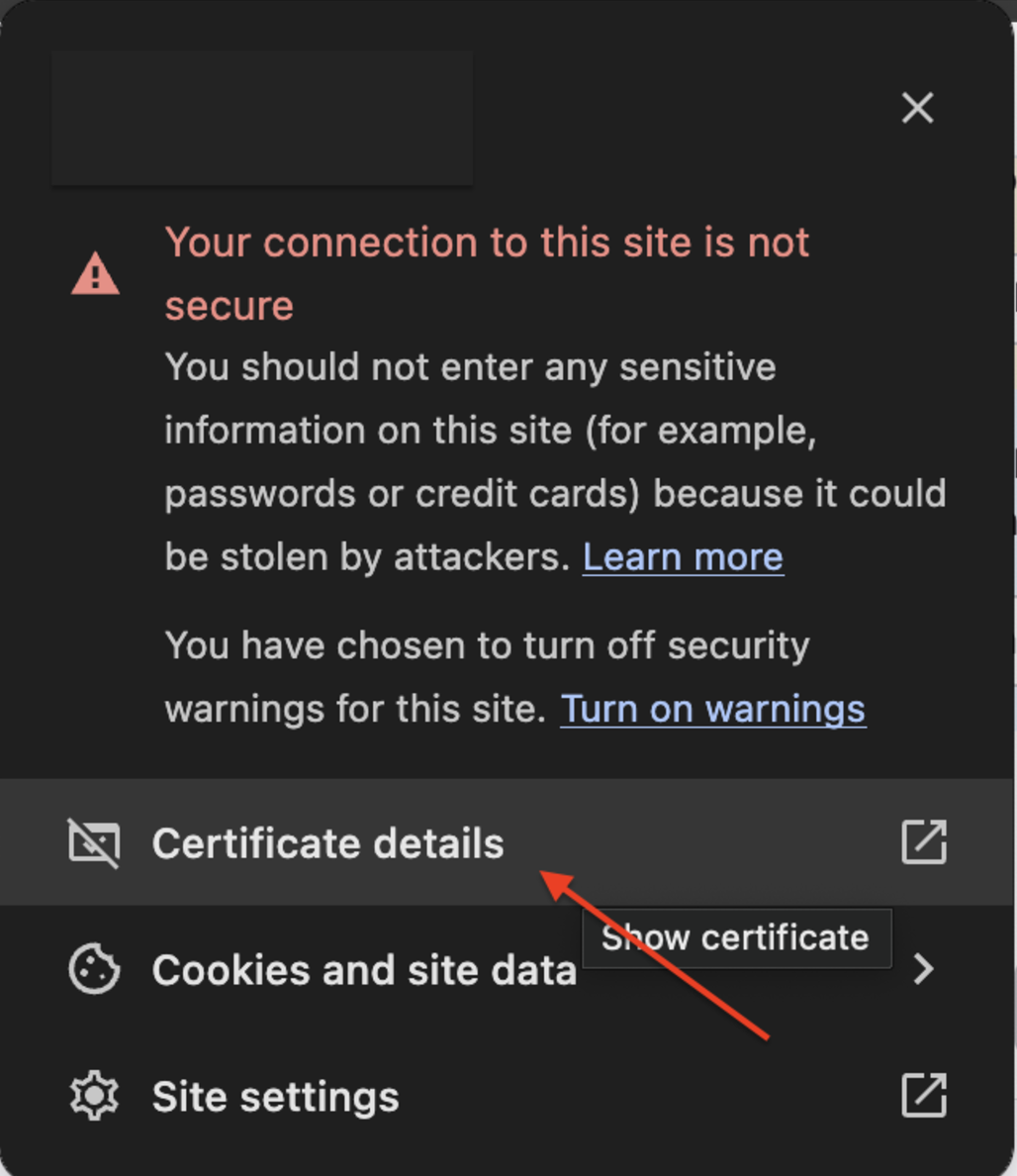 Export certificate dialog